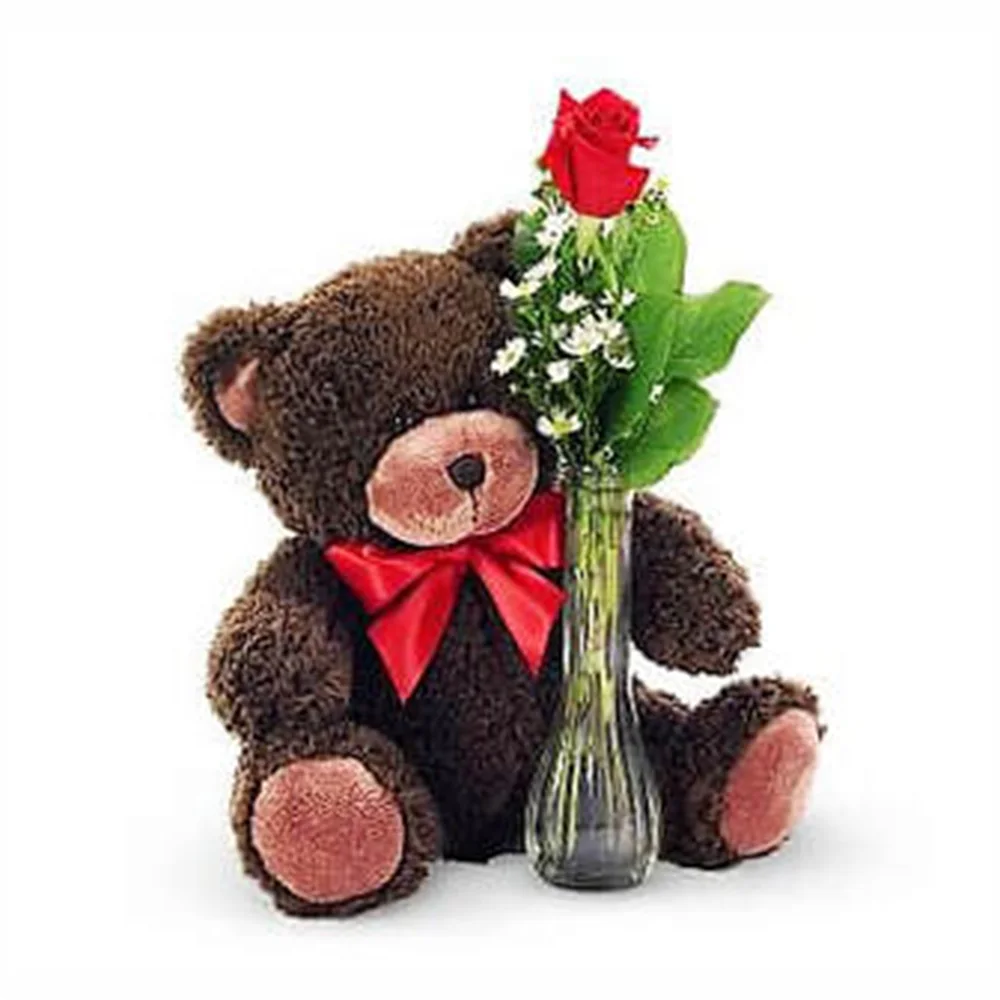 Сет - Мече и роза във ваза от Подари Цвете, доставки в Радомир и Дупница.