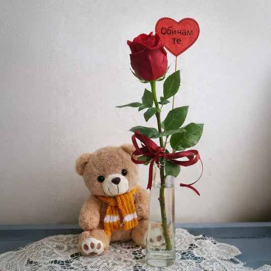 Сет - Нежна изненада с мече и роза